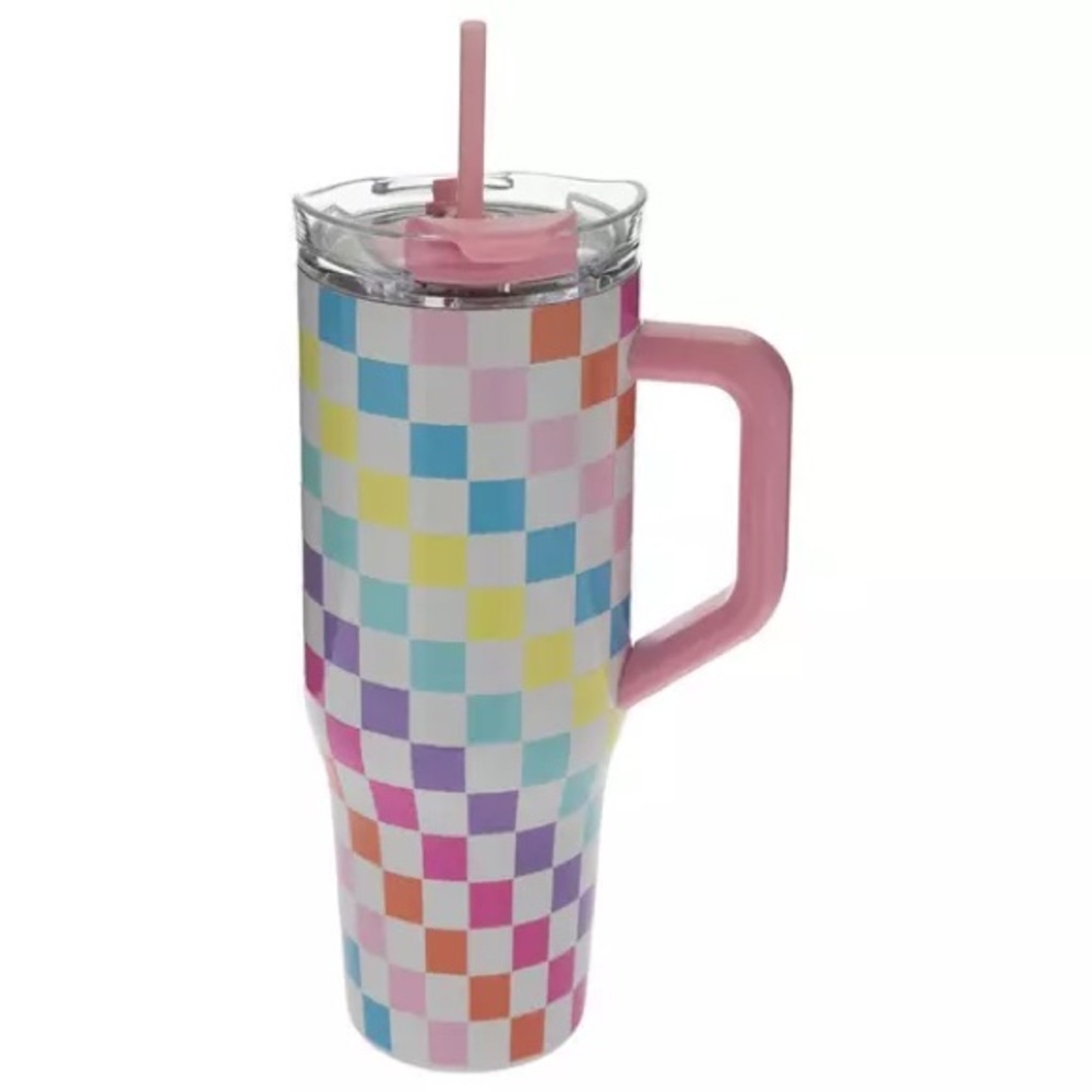 Colorful Checkered Tumbler with Straw